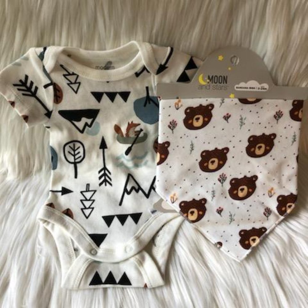 Woodland Critter Baby Onesie/Bib Set